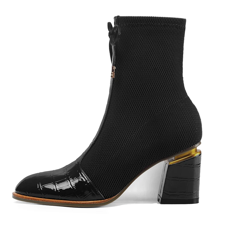 ISNOM Emboss/ботильоны из коровьей кожи; женские ботинки на высоком металлическом каблуке; женская обувь с гибкой подошвой; женская обувь с квадратным носком; женская зимняя обувь