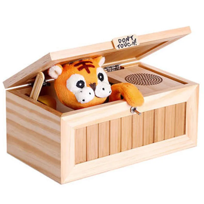 Wooden Electronic Useless Box Cute Tiger Funny Toy Gift For Boy And Kids Interactive Toys Stress-Reduction Desk Decoration