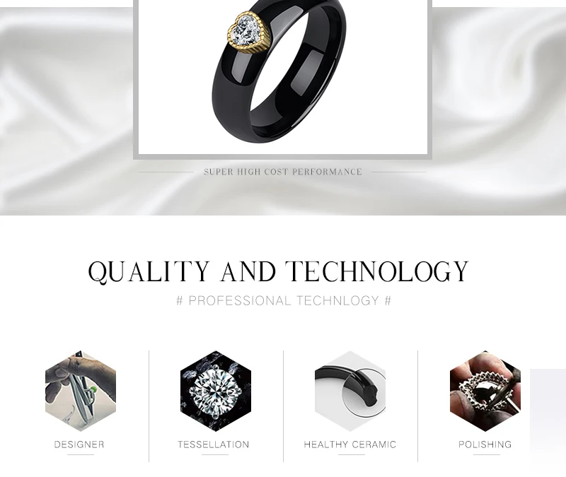 Модные дизайнерские золотые керамические кольца в форме сердца с кристаллами для женщин, милые ювелирные изделия, черные, белые, элегантные, на День святого Валентина, специальные подарки