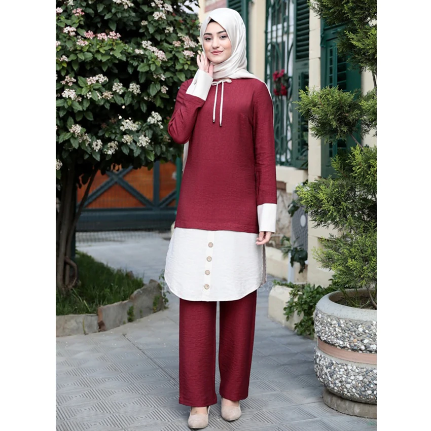 Two Piece Sets Women Turkey Muslim Abaya Patchwork Dresses Long Sleeve Ramadan Moroccan Kaftan Islamic Clothing Dress | Тематическая