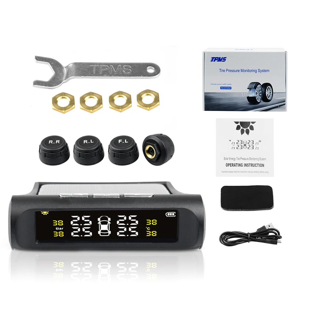 Солнечная энергия TPMS Автомобильная сигнализация давления в шинах bluetooth tpms android система мониторинга ЖК-дисплей 4 внешних датчика Автоматическая безопасность