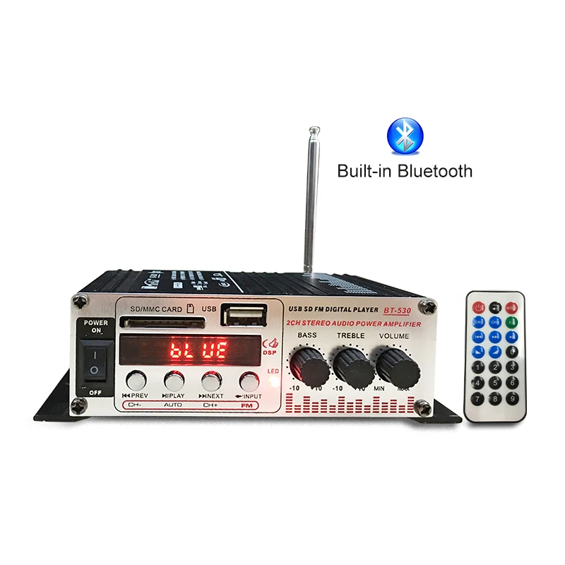 AMS-мини-усилитель мощности для автомобиля 2 канала Hi-Fi аудио Мощность усилитель Дисплей Bluetooth обоих концах для подключения внешних устройств к автомобильной Театр усилитель с FM радио USB/TF/AUX