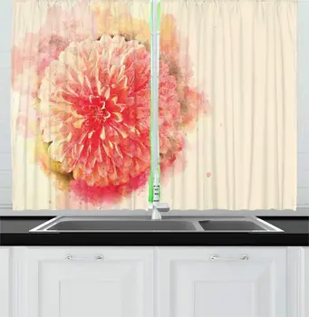 

Dark Coral Champagne Abstract Kitchen Curtains Close Up Overview Scene Blooming Single Flower Colorful Effect for Kitchen Cafe