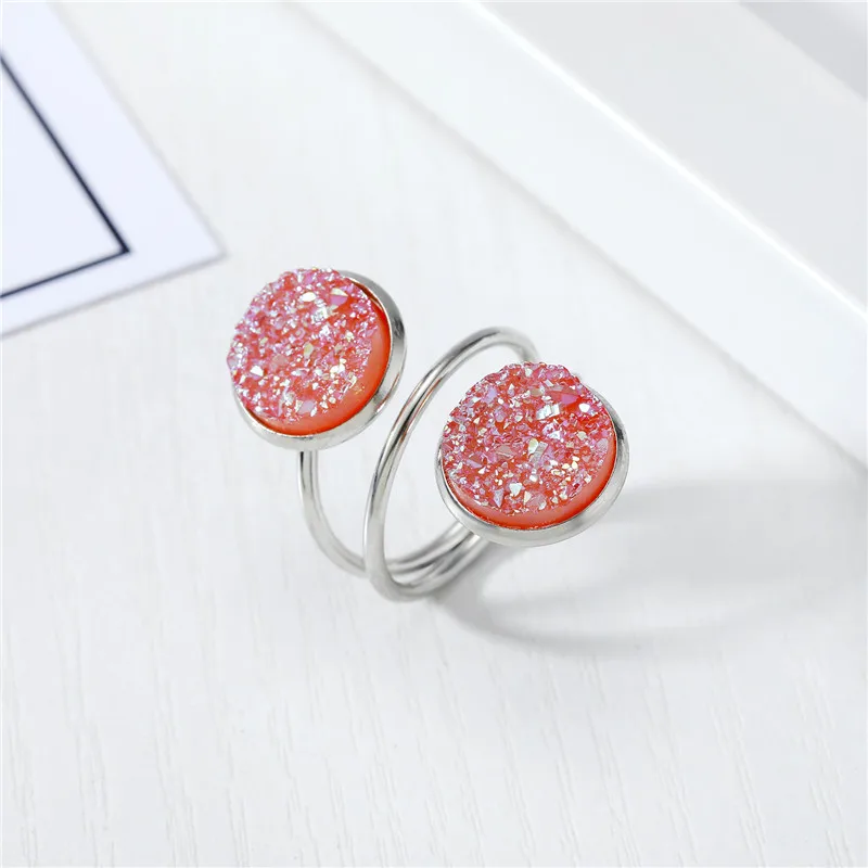 2020 New Adjustable Ring Druzy Resin Rings Round Drusy Geode Quartz Snake Rings For Women Jewellery Brincos R15 (8)