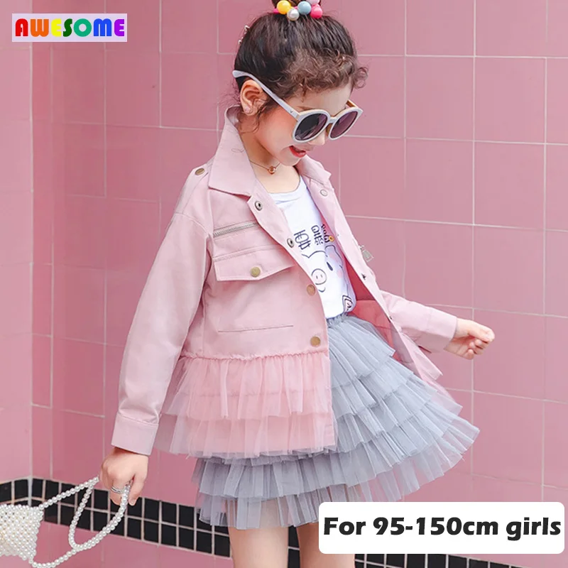 2020 Spring Teen Girls Jacket Outfit for Casual Lace Cropped Jackets Pink Kids Thin Coat Children Clothes 3-13 Year | Детская одежда и
