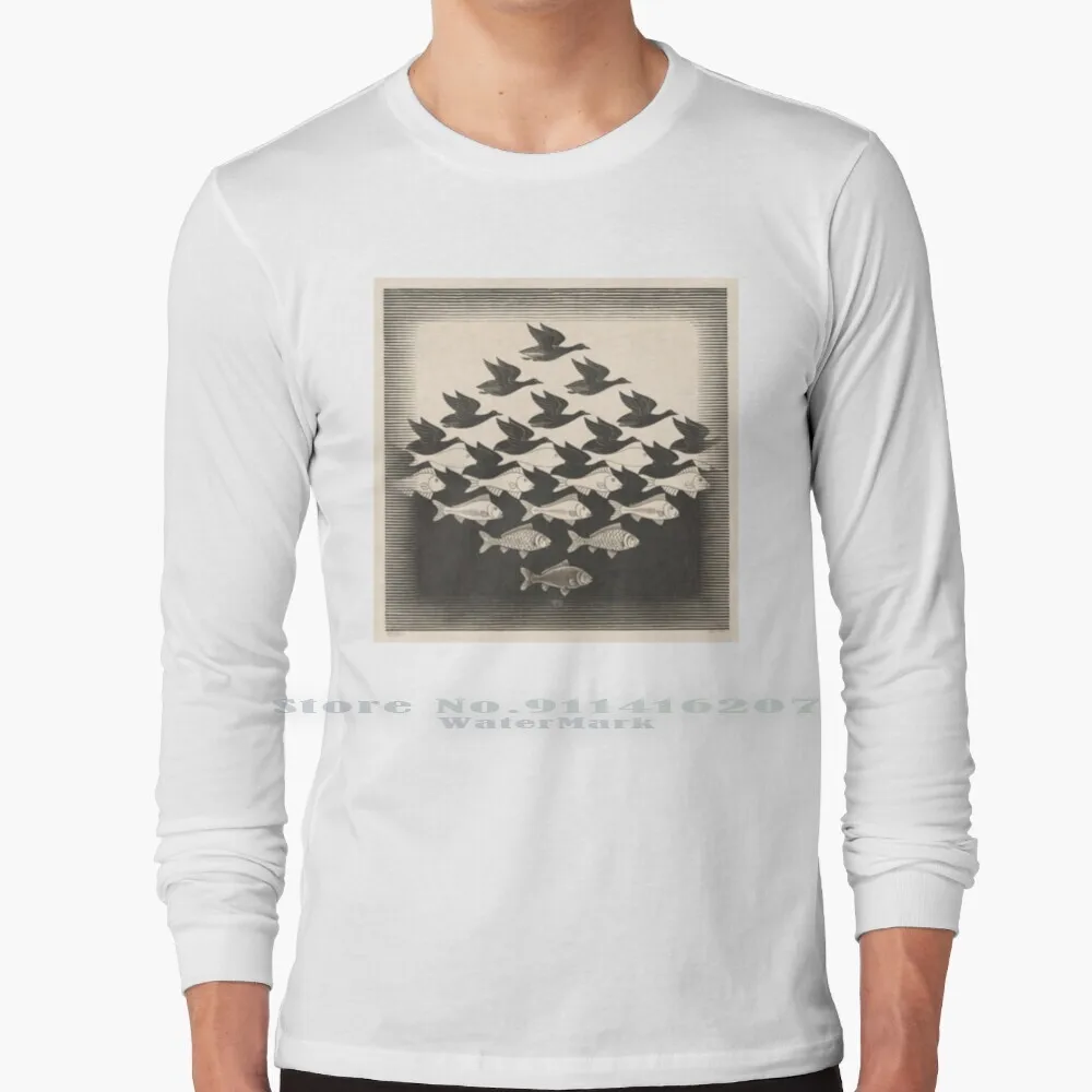 Escher - Sky And Water I T Shirt 100% Puro Cotone Cornelis Escher Mc Escher Escher Artista Anziani Artista Olandese Nederland