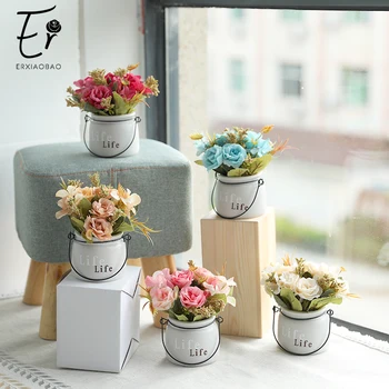 

Erxiaobao Silk Peony Artificial Flowers Bonsai with Ceramics Pot Rose Fake Flowers Fall Decorations for Table Home Wedding