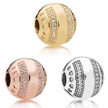 

S925 Sterling Silver Fit Original Pandora Logo charm Beads Hearts crystal Clip Charm Women DIY Bracelet Bangle Gift DIY Jewelry