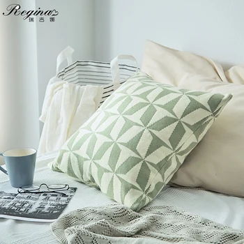 

REGINA summer cool feel knitted pillow case geometric crochet contrast color cushion cover for Sofa Couch Chair Home Decoration