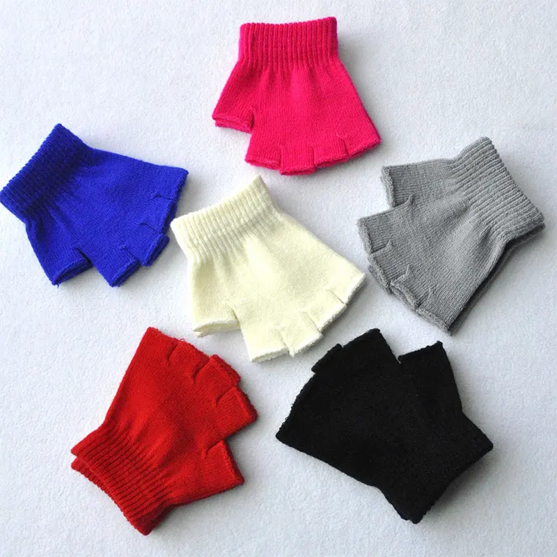 

1 Pair Unisex Knitted Half Finger Gloves Solid Color Fingerless Soft Warmer Mittens Stretch Elastic Gloves Christmas Gifts