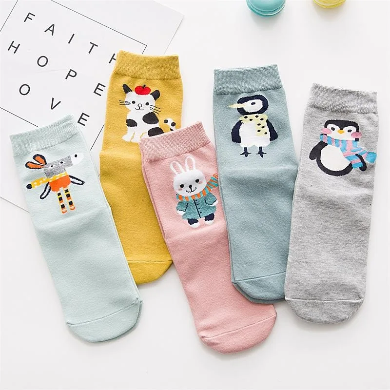 Осенне-зимние носки Для женщин Stereocartoon Животные натуральный хлопок; милые женские девочек Для женщин носки