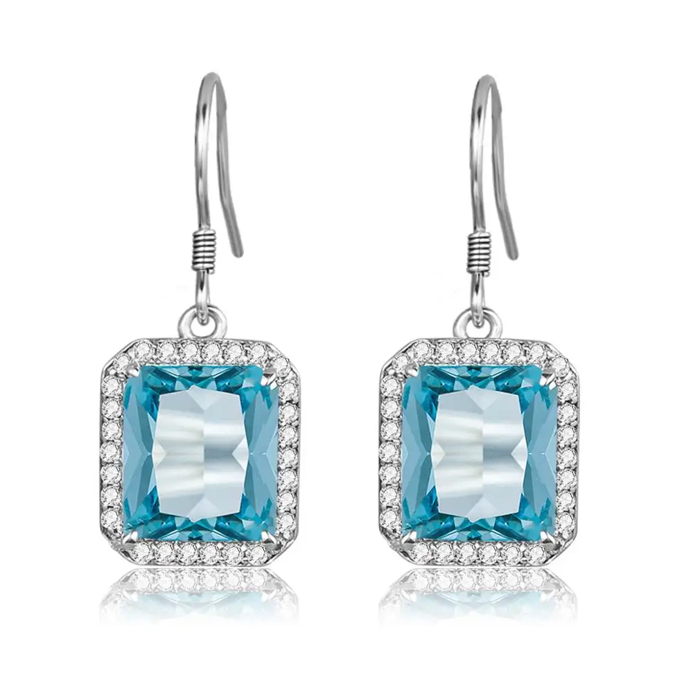 

Earrings Silver 925 For Women Elegant Aquamarine With Zircon Edging Gemstone Drop Earrings Handmade Designer Fine Jewelry Hot