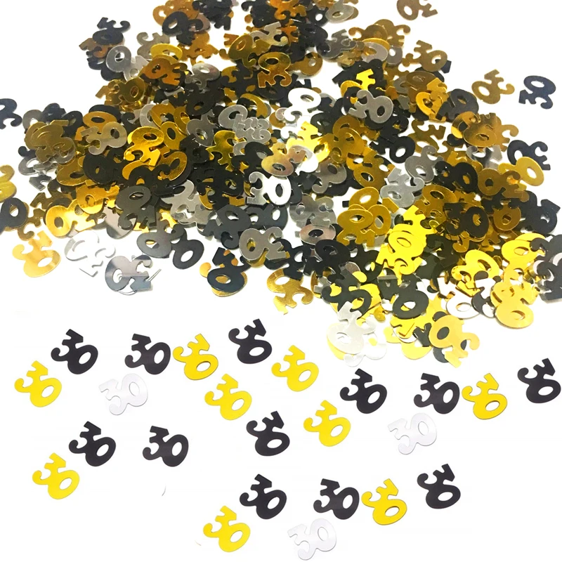 confetti 30 Номер 30 40 50 60 блеском Конфетти Для 30th 40th 50th 60th день рождения принадлежности для юбилейной вечеринки Украшение стола - Цвет: confetti 30