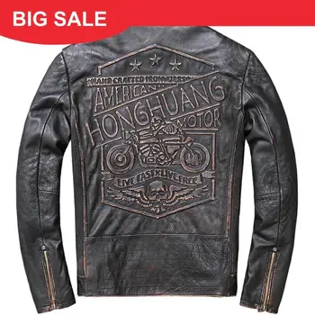 

2020 Vintage Black Men American Style Motorcycle Leather Jacket Plus Size XXXL Genuine Cowhide Slim Fit Biker's Leather Coat