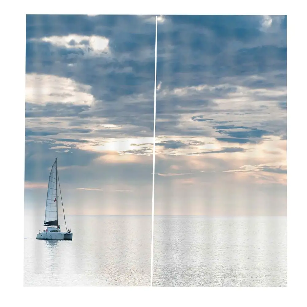 The Sailboat Sailed At Sunset On Sea for Living room bedroom print window curtains home Drapes | Дом и сад