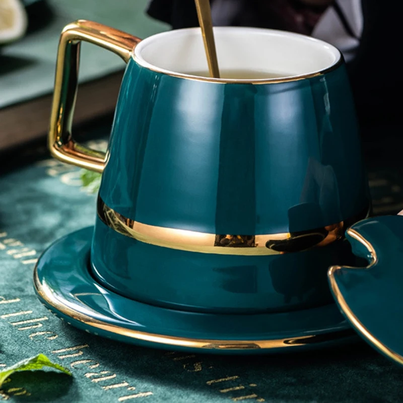 

Luxurious Nordic Style Tea Set Golden Ceramic Coffee Cup Set Saucer with Spoon Gift Box for Household Office Afternoon Tea