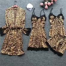 2022 Spring New Long Sleeve Pajamas Woman Ice Silk Fashion Leopard Print Sexy Pajama Set  pajama set women