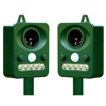 

Solar Powered Animal Deterrent - 2 Pack. Eco Friendly Ultrasonic Device Humanely Scares Away Unwanted Animals From Your Property