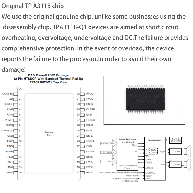 TPA3118 Bluetooth 4,2 цифровой усилитель плата модуль стерео аудио 2x30 Вт/2x30 Вт+ сабвуфер 60 Вт/2x45 Вт или моно 60 Вт DC8-26V