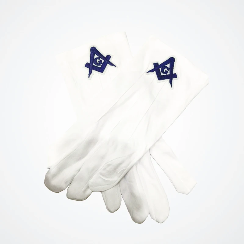 Blue Square and Compass Masonic Embroidery High Quality Polyester Gloves 