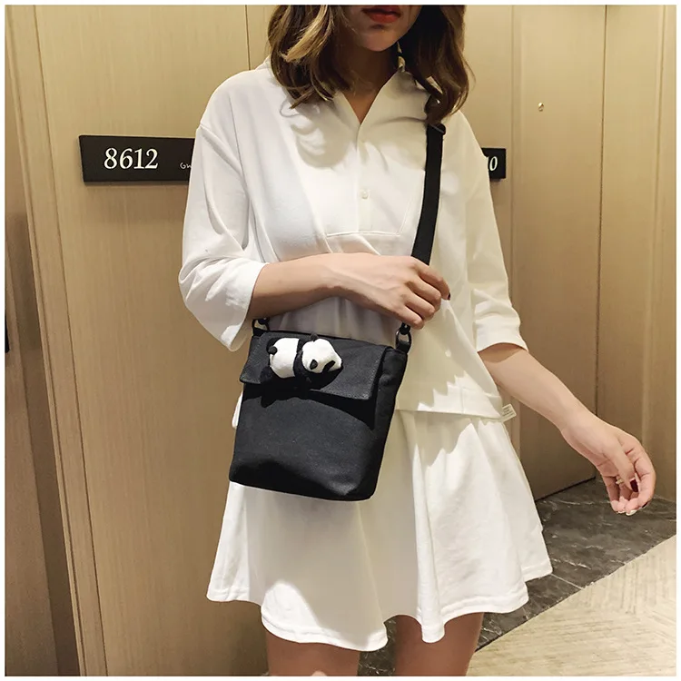 New Style INS Simple Literature And Art College Style Cross-body GIRL'S MORI Series Canvas Bag Fashion Red Panda Accessorie