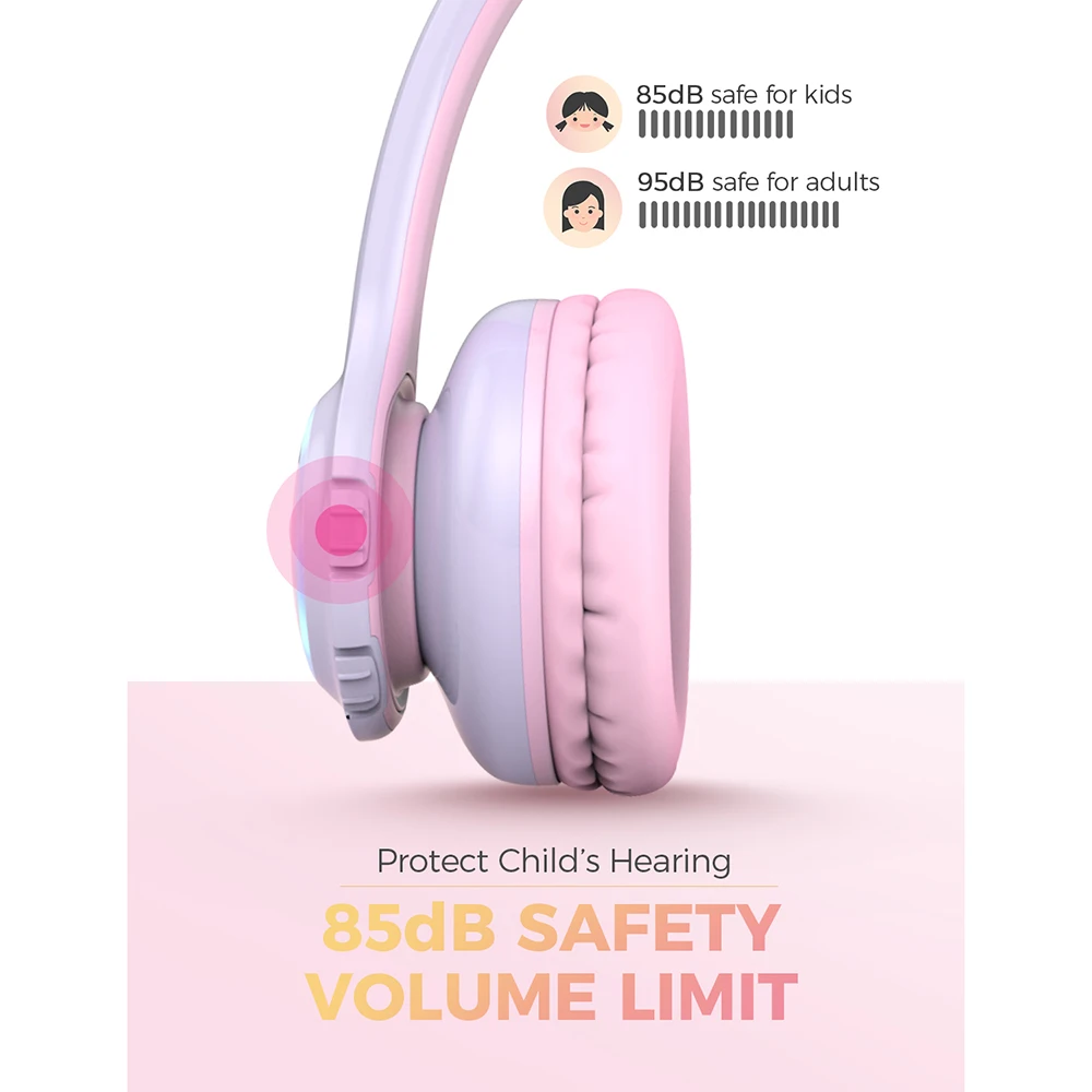 Mpow CH9 Kids Headphones Foldable Bluetooth Headphone With Mic LED Light 85dB Volume Limit Headset For Boys Girls Teens Children