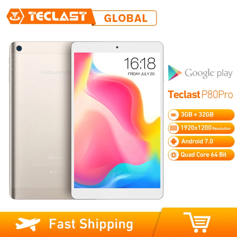 Teclast P80 Pro Android 7,0 MTK8163 4 ядра 1,3 ГГц 2 ГБ Оперативная память 32 ГБ Встроенная память Двойной Wi-Fi gps HDMI Двойной камеры 8,0 "1920*1200 Tablet PC