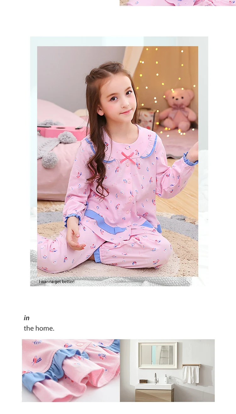 H5735 пижамы для девочек Студенческая хлопковая Домашняя одежда костюм с длинными рукавами женская тонкая осенне-Весенняя Милая свободная