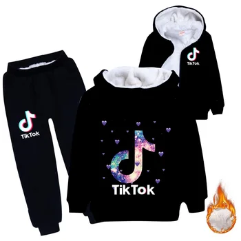 

2020 Winter Tik-Tok Kids Clothing 100% Cotton Fashion Clothes Set Boys and Girls Keep Warm Hoodies Sweatshirt and Pants Suit