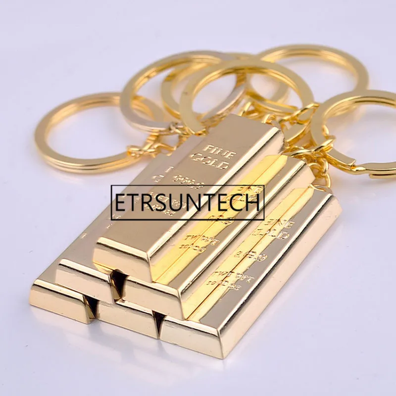 

200pcs Zinc Alloy Gold Bar Shaped Keychains Novelty Metal Keyrings Birthday Party Decoration Gift