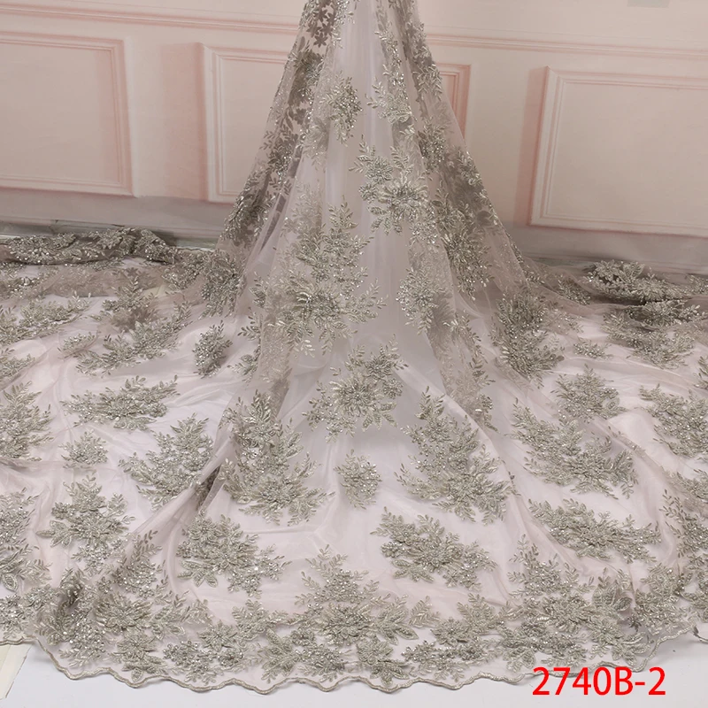 

Flower Embroidered With Beads African Lace Fabric 2019 Popular French Tulle Lace Fabric High Quality Net Lace AMY2740B