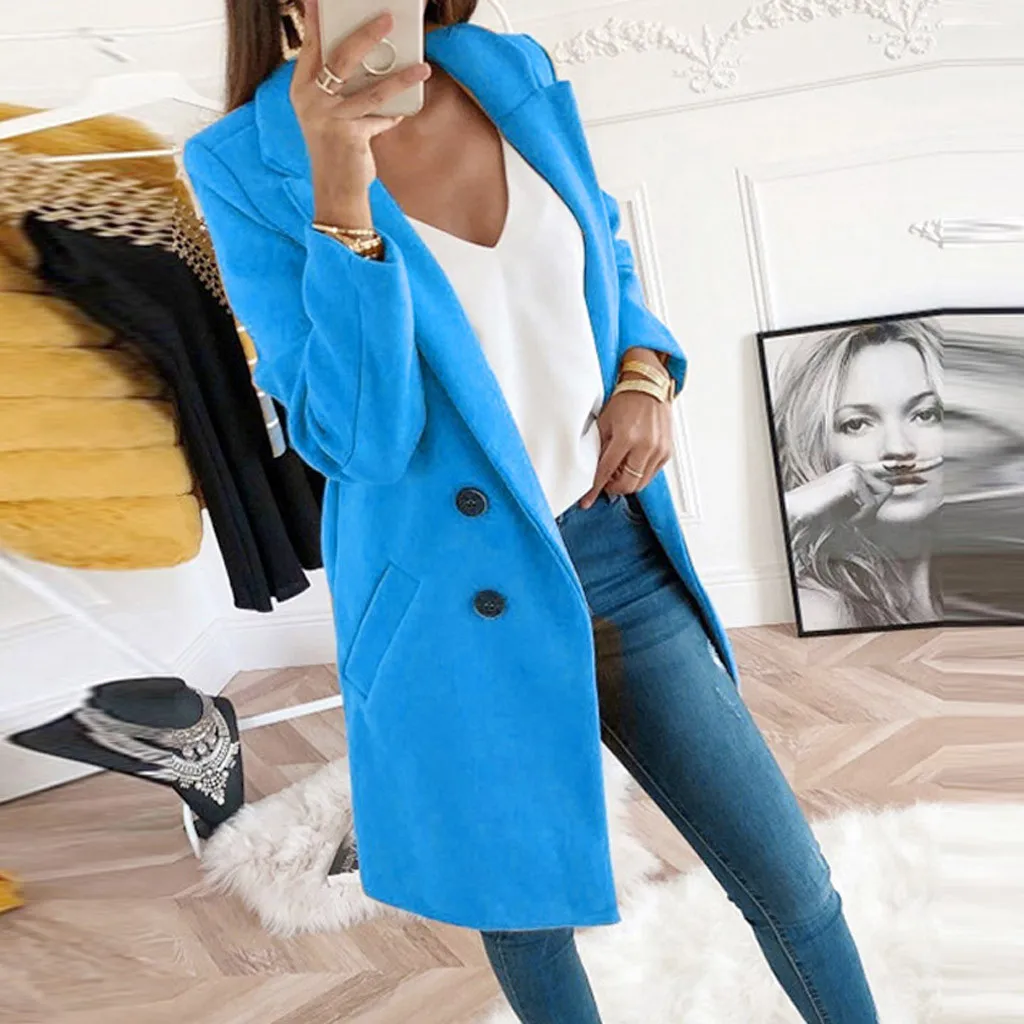 Women Autumn Winter Woollen Coat Long Sleeve Turn-Down Collar Oversize Blazer Outwear Jacket Elegant Overcoats Loose Plus Size | Женская