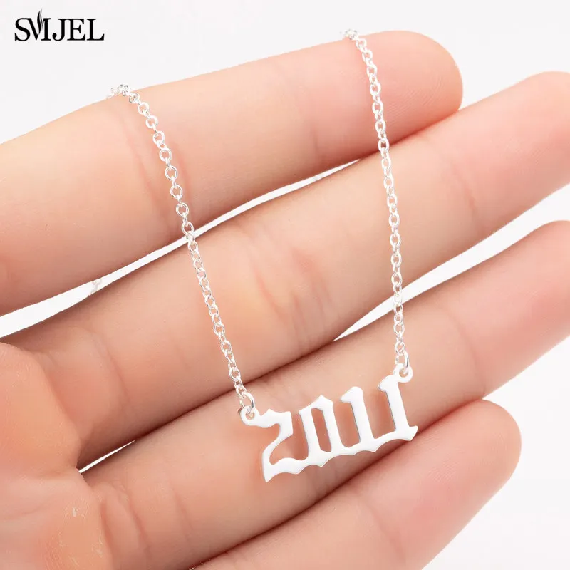 SMJEL, Старое Английское ожерелье с цифрами, цепочка из нержавеющей стали, ожерелье, подарок на день рождения, персонализированное ожерелье на год рождения для женщин и мужчин