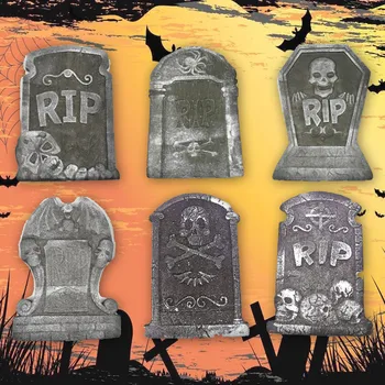 

6pcs Halloween Decorations RIP Graveyard Foam Tombstone for Party Photo Props Haunted House Yard Decor Supplies Random Styles