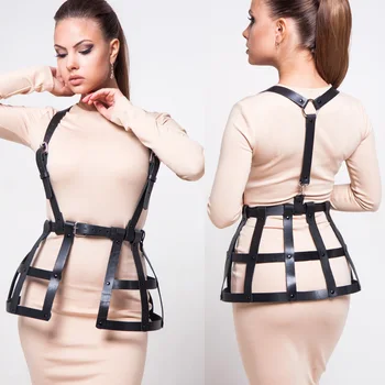 

Handcrafted Women Leather Harness Belt Adjustable Waist Dress Set Bondage Punk Gothic Straps Trendy Hollow Out Skirt Women