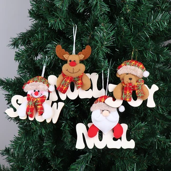

4 styles Santa Snowman Christmas Tree Decoration Letter Wooden Sign Small Pendant Christmas Window Hanging Pendant
