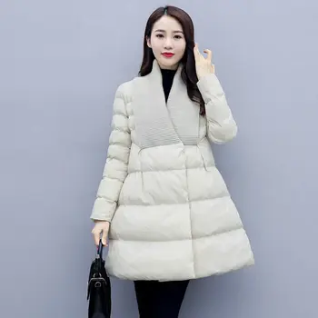 

Plus Size V-Neck Winter Jacket Women Cloak Thick Cotton Padded Jacket Long Women Parka Knitted Stitching Warm Winter Coat C5972