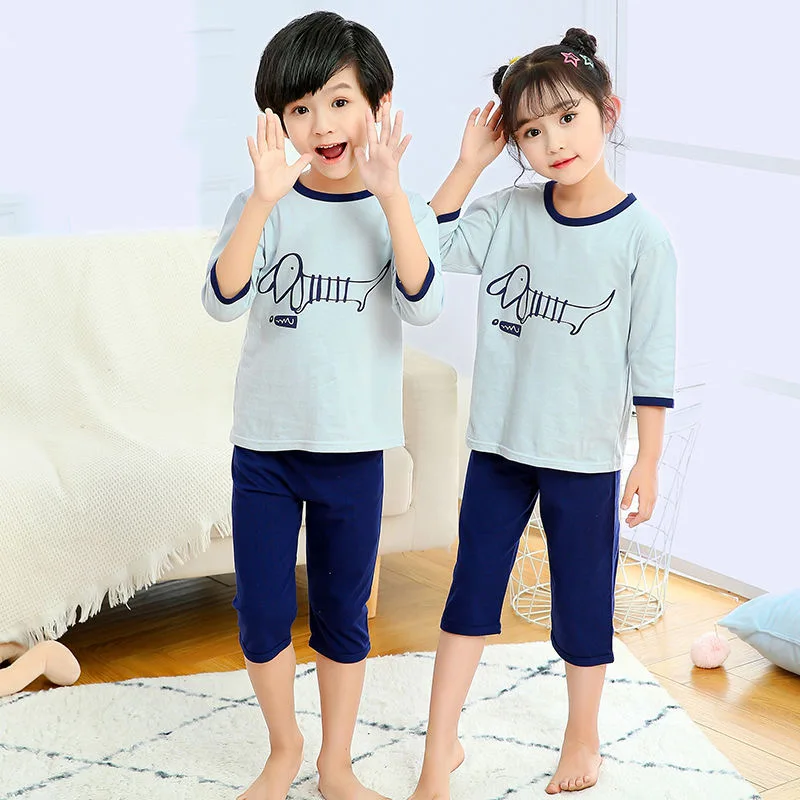 2pcs Kids Boys Girls Pajamas Set T-Shirt Tops Shorts Pants Outfit Sleepwear