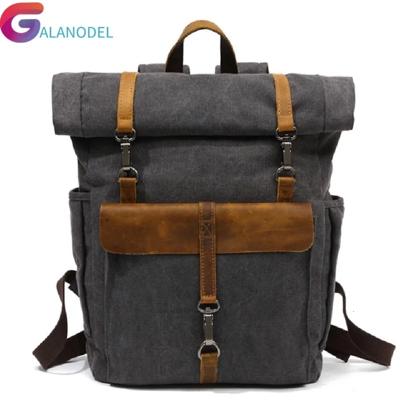 

Fashion New Arrive M245 Canvas Leather Backpacks 14" Laptop Daypack for Traveling Teenager Back Pack Student Computer Rucksacks
