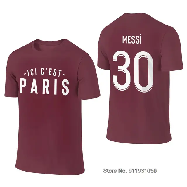 Men T-shirt 30 Lionel Messi Paris Printing Tee Tshirt Men T Shirt For Fans Clothes 100% Cotton Round Neck Football Short sleeve Maroon