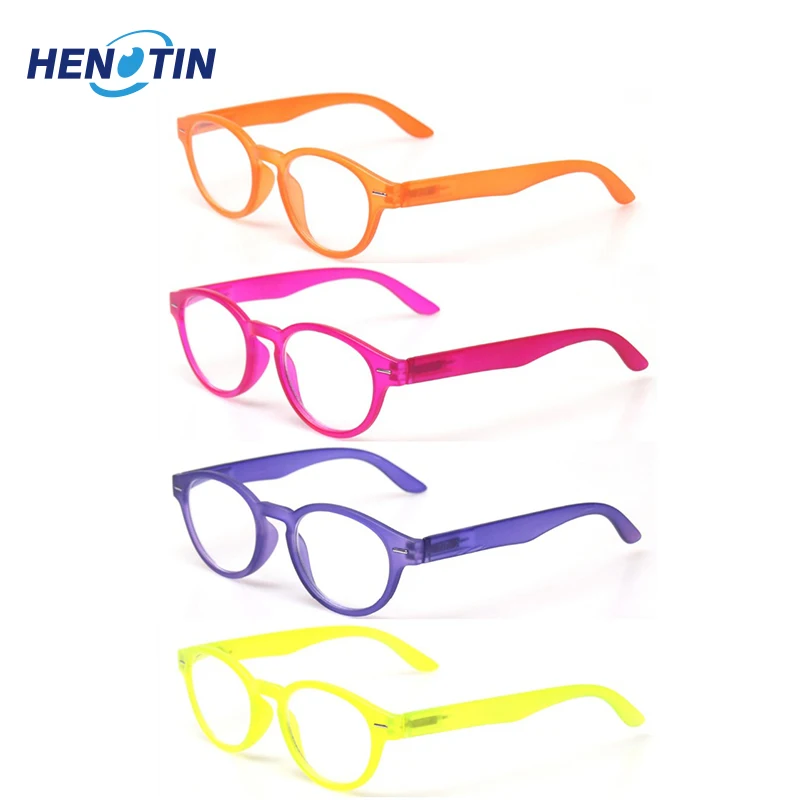 

Reading Glasss 4-Pack Spring Hinge Unisex Readers Fashion Men and Women Retro Vintage Oval Color Eyeglasses Diopter Glasses