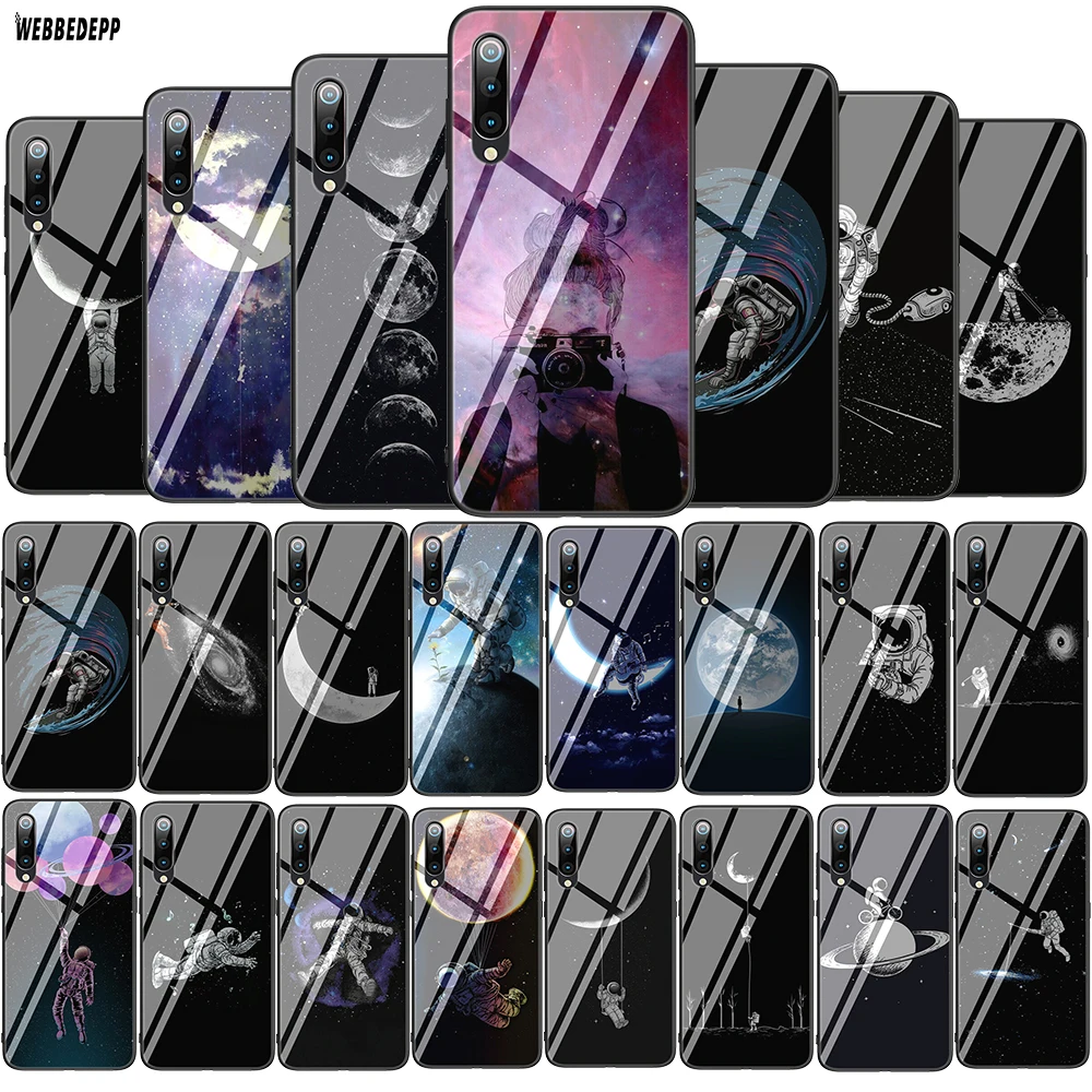 

Newest Space Moon Astronaut Tempered Glass Soft Case for Xiaomi Redmi Note 5 6 7 Pro Mi 8 Lite 9 A1 A2 F1 TPU Cover