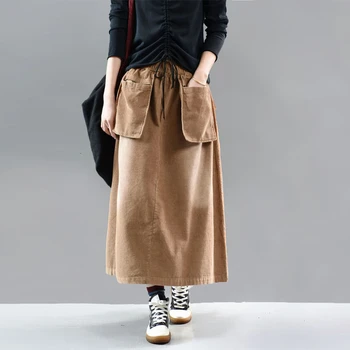 

NINI WONDERLAND 2020 Spring Classic Corduroy Skirt Women Elastic Waist A-line Skirts Big Size Autumn Vintage Skirt With Pocket