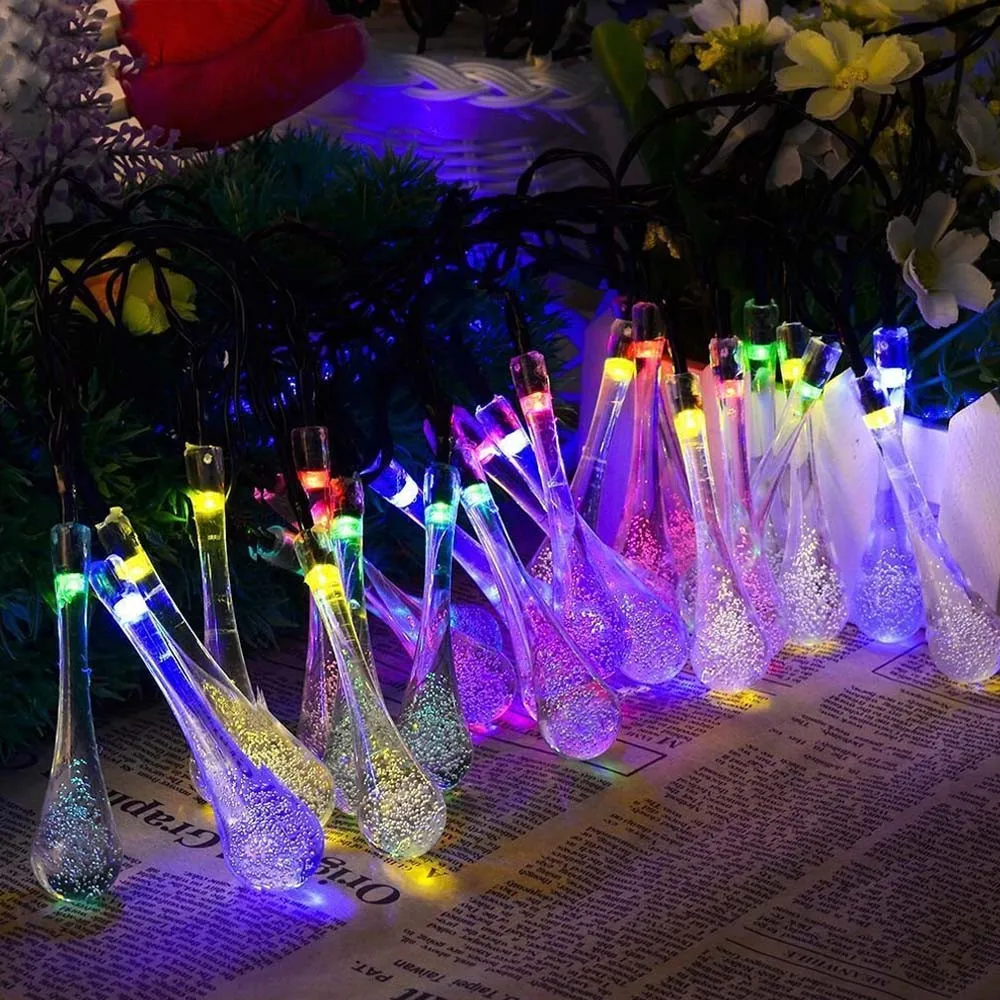 Outdoor Garden Party 20 LED Raindrop Teardrop Solar Powered String Fairy Lights Lamp Living Room tree String Festival 19SEP26