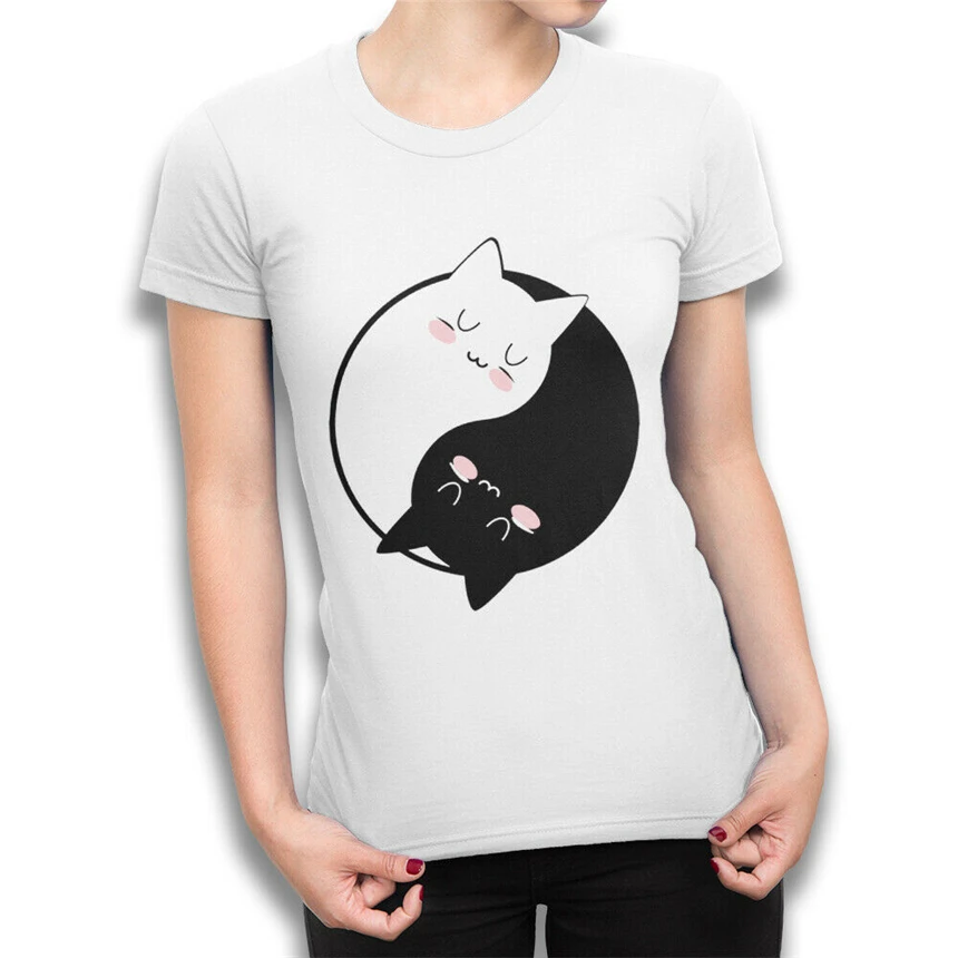 Yin-Yang забавная футболка с кошками мужские и женские новые Забавные топы унисекс