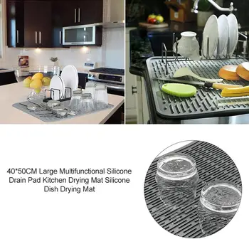 

40x45cm Large Silicone Drain Pad Kitchen Dish Drying Pad Multifunctional Household Tableware Drain Pad
