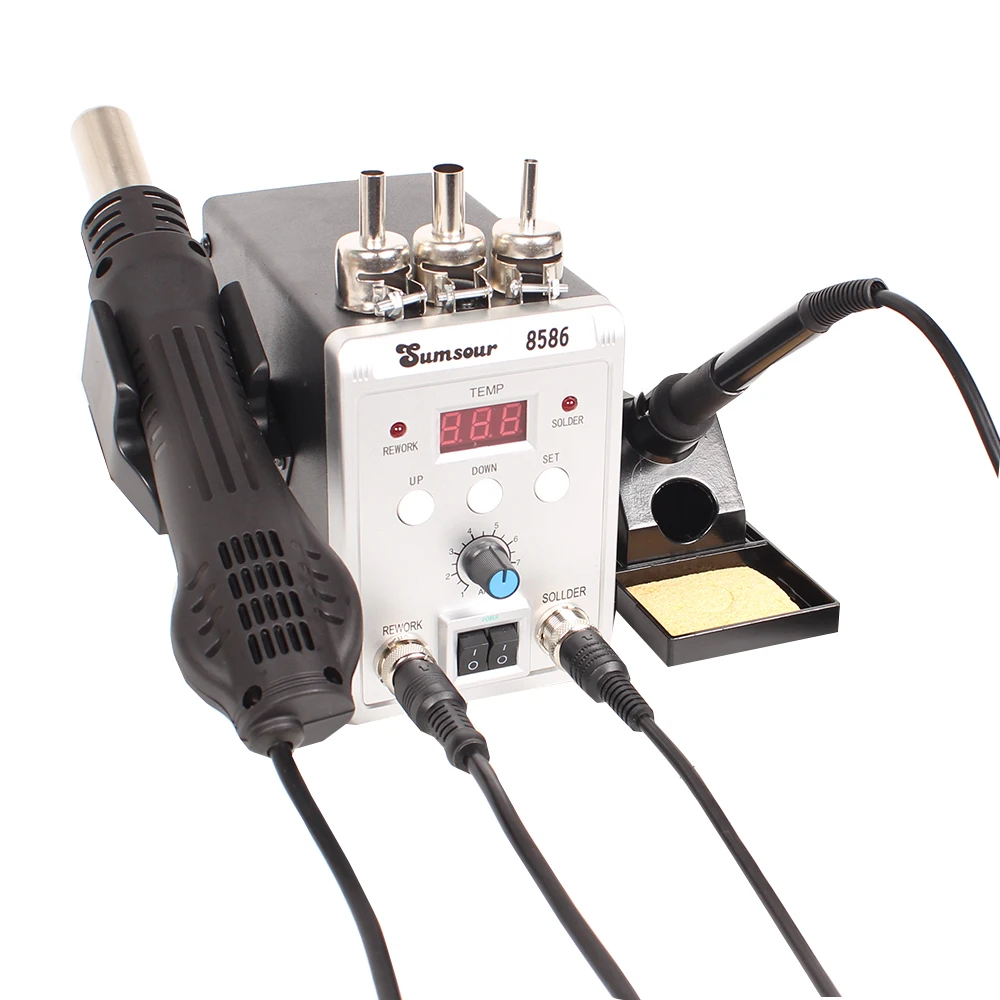 hot air soldering 8586 Soldering Station LCD Display Adjustable Temperature Electric Soldering Iron Hot Air Gun 2In1 Rework Welding Repair Tool hot stapler plastic welder Welding Equipment