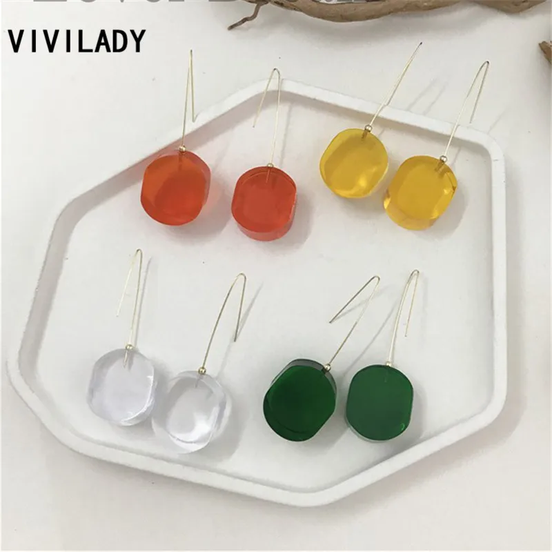 

VIVILADY Transparen Candy Color Acrylic Jelly Women Drop Earrings Long Alloy Korean Design Lady Party Jewelry Bijoux
