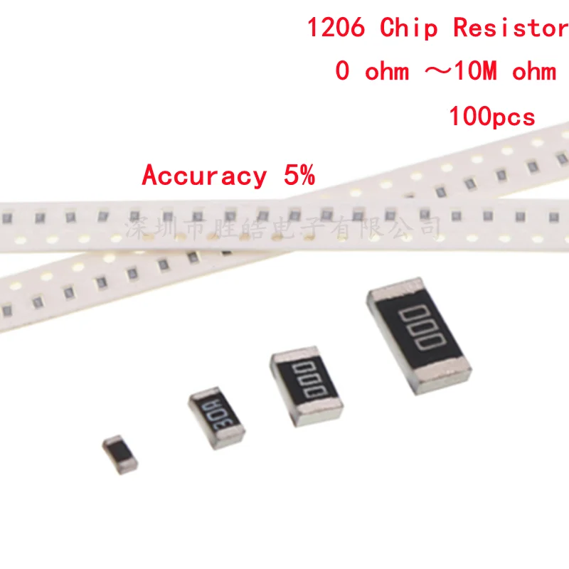 Résistance de précision 100 SMD, 1206 pièces, 0R ~ 10M 1/2W 0 1 10 5% 100 150 220 ohm 1K 330 K 10K 2.2K 0R 1R 10R 100R 150R 220R 330R, 100