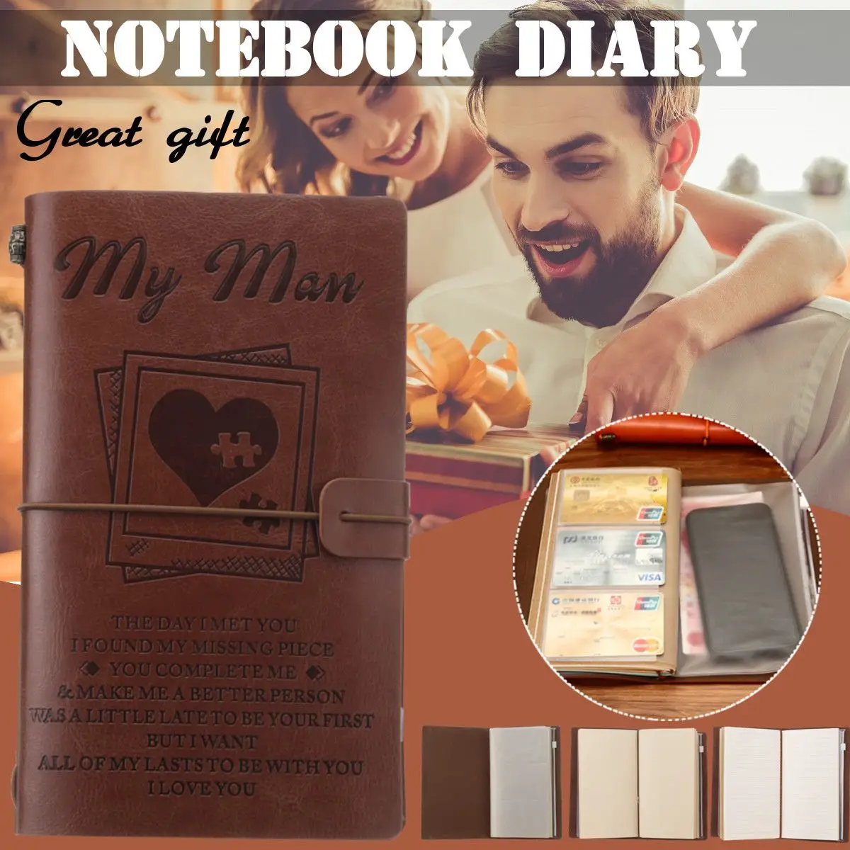 

2 Types Engraved Leather Journal Notebook Diary To My Wife My Man Engraved Notebook Diary 20x12cm New